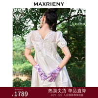 MAXRIENY蝴蝶仙子连衣裙夏白色方领娃娃短裙显瘦