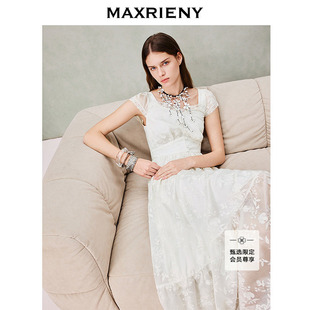 【商场同款】MAXRIENY米白色蕾丝绣花连衣裙2026夏季法式田园裙子