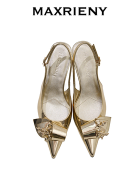 MAXRIENY金色羊皮浅口单鞋2026年春季新款方根女鞋MA80SH007