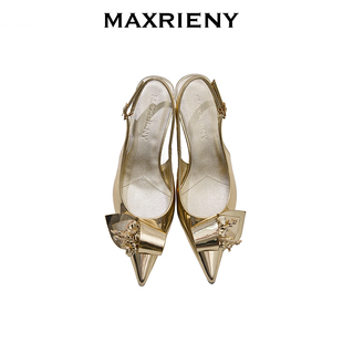 MAXRIENY金色羊皮浅口单鞋2026年春季新款方根女鞋MA80SH007