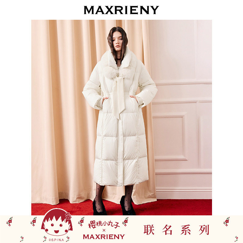 【丸系千金】MAXRIENY联名款云朵千金白色羽绒服狐狸毛领长款外套