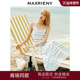 MAXRIENY海盐蓝吊带连衣裙夏浪漫复古条纹提花收腰长裙航海系穿搭