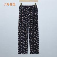Summer ice silk mom pants for middle-aged and elderly women, loose large-sized floral pants, tight-waisted casual nine-inch pants, leggings thumbnail 6