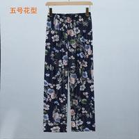 Summer ice silk mom pants for middle-aged and elderly women, loose large-sized floral pants, tight-waisted casual nine-inch pants, leggings thumbnail 5