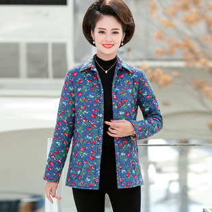 妈妈秋冬季长袖加厚夹棉衬衫上衣中老年人女装薄款小棉衣外套50岁