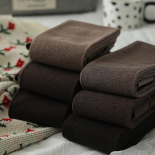 日系美拉德竖条纹加绒打底裤 袜 外穿女春秋冬平纹棕色薄绒踩脚连裤