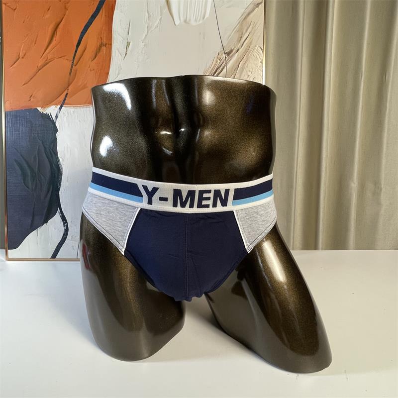 YESCODE高端男时尚棉质简约拼接设计柔软透气蓝色中腰紧身三角裤