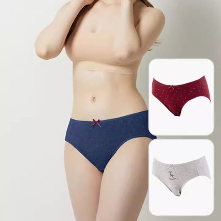 3条装女士纯棉内裤三角裤中腰包边可爱印花时尚盒装