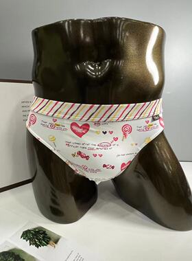 YESCODE男青年粉红色心形印花简约柔软舒适中腰三角裤内裤男