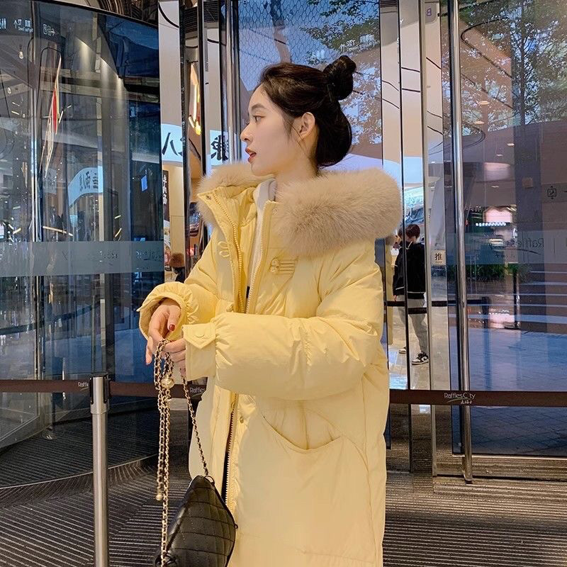 冬季新款女装羽绒服外套加厚棉服中长款棉衣长款大毛领羽绒服棉袄