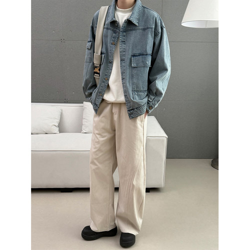 美式复古水洗宽松牛仔外套男