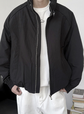 24LINE黑色痞帅简约立领羽绒服男2025冬季加厚宽松工装保暖厚外套