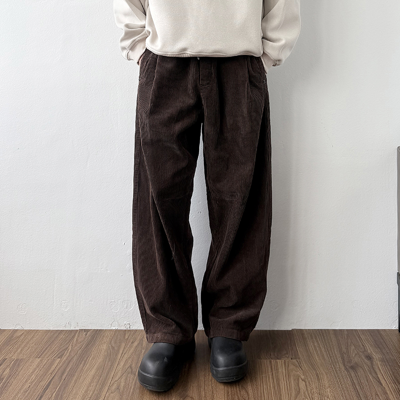 24LINE咖啡色复古灯芯绒直筒裤子
