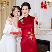 2026春季 改良旗袍裙婚宴礼服裙 短袖 新款 刺绣旗袍喜妈妈婚礼中长款