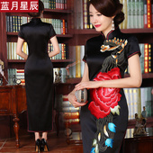 高档真丝刺绣长款 绣花修身 修身 妈妈装 旗袍裙 日常时尚 旗袍2026新款