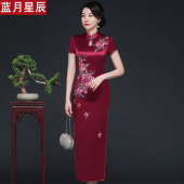 礼服喜婆婆时尚 刺绣长款 绣花高档旗袍 婚宴旗袍2026新款 年轻妈妈装