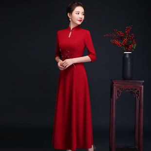 改良新式 礼服裙加厚旗袍连衣裙婚宴妈妈婆婆礼服气质显瘦大摆长裙