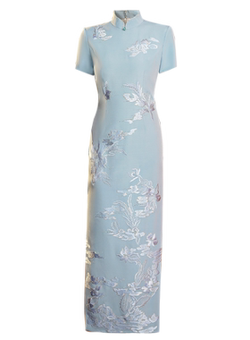 复古婚宴长款刺绣旗袍妈妈