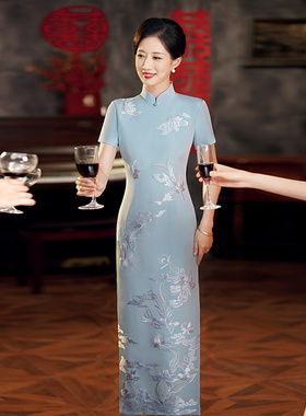 真丝刺绣旗袍2026新款气质优雅长款旗袍妈妈婆婆婚宴礼服日常旗袍
