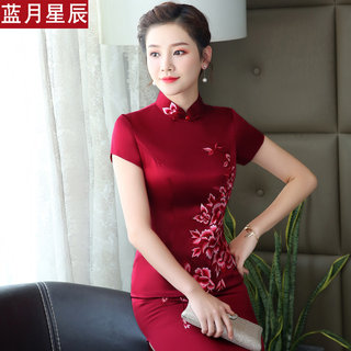 真丝苏绣旗袍裙老上海妈妈婆婆装女2023桑蚕丝中长款妈妈宴礼服裙