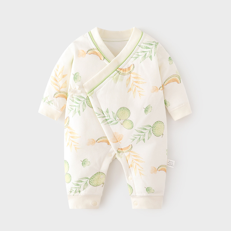 新生婴儿夹棉连体衣薄棉无骨哈衣秋冬纯棉初生40克蝴蝶衣宝宝爬服