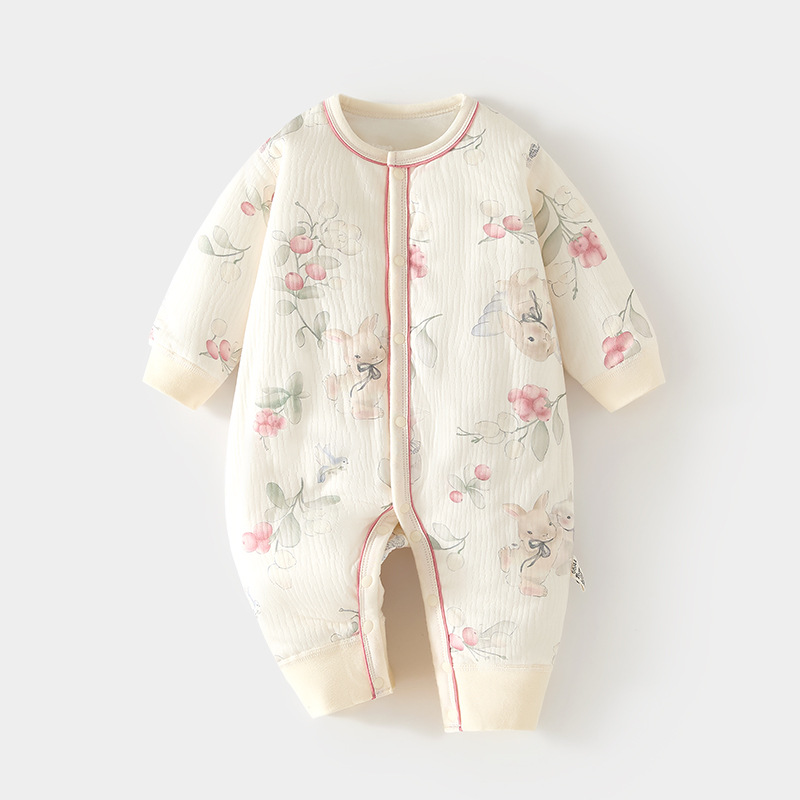 婴儿夹棉连体衣宝宝40克保暖秋冬哈衣儿童薄棉对开爬爬服连身装