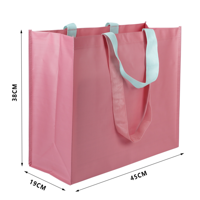哑光粉红覆膜编织布购物袋双提手横向大号双提手防水大容量正品