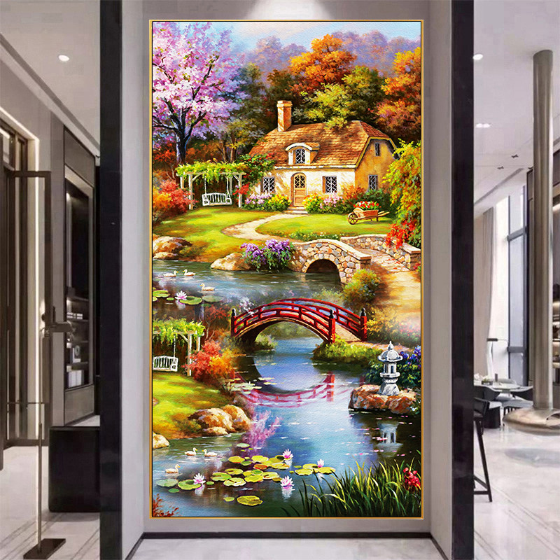 欧式梦幻家园十字绣2026年新款客厅线绣玄关手工自己刺绣竖版满绣