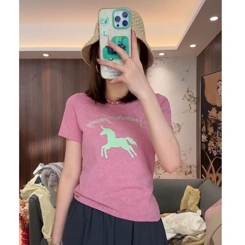 夏装2025年新款粉色独角兽短袖T恤上衣BB-1721