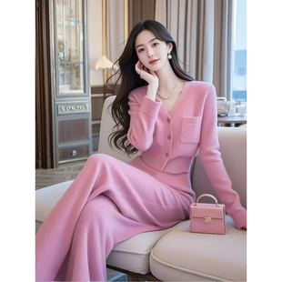 子套装 女 洋气时髦气质小香风粉色毛衣裤 春秋穿搭一整套高级感时尚