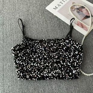 儿童亮片日系亮片吊带背心百搭辣妹演出吊带女童学生闪亮片吊带