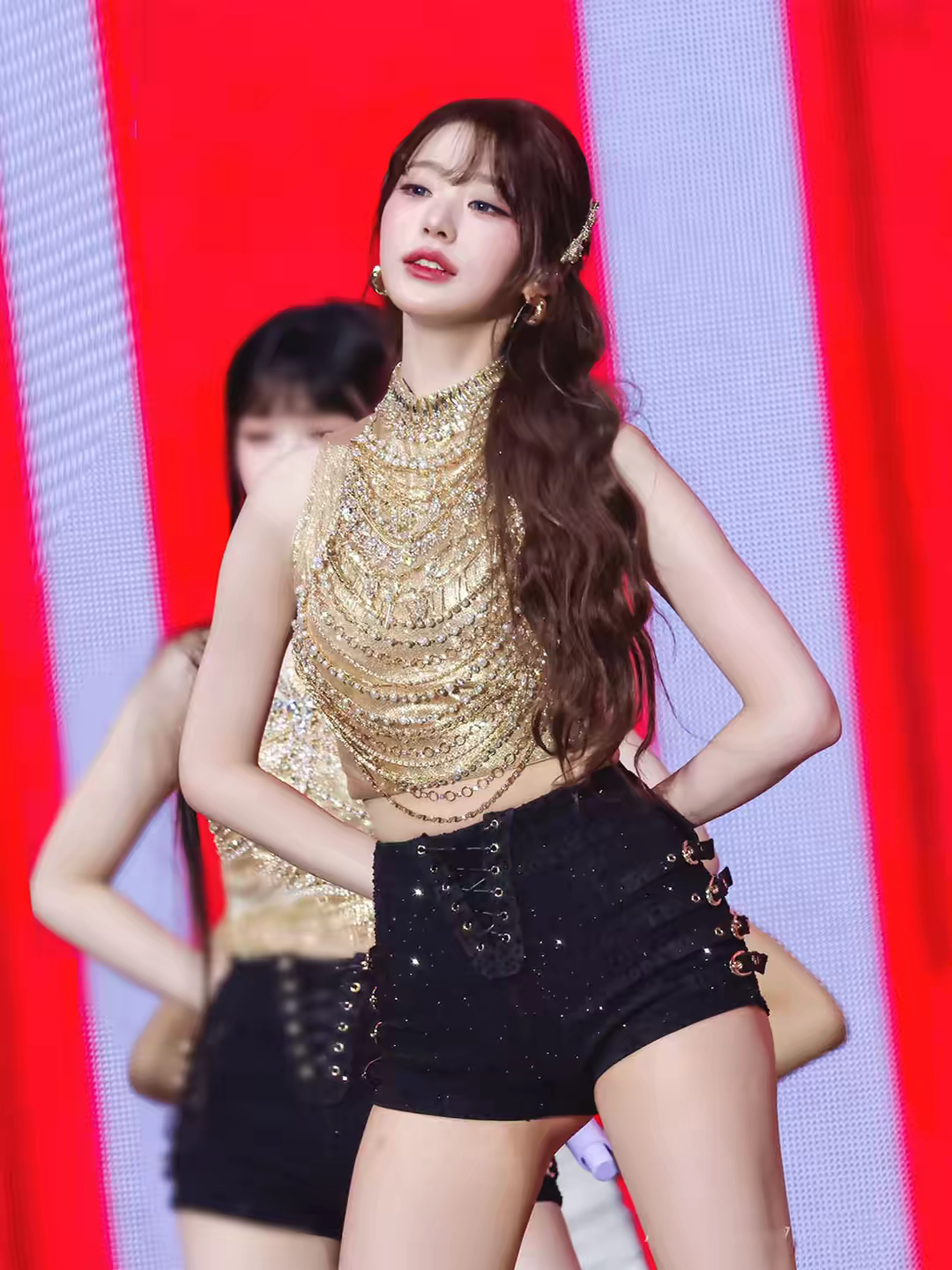 酒吧舞蹈新款IVE张元英同款女团歌手同款演出服BlingBling链翻跳