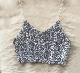 儿童亮片日系亮片吊带背心百搭辣妹演出吊带女童学生闪亮片吊带