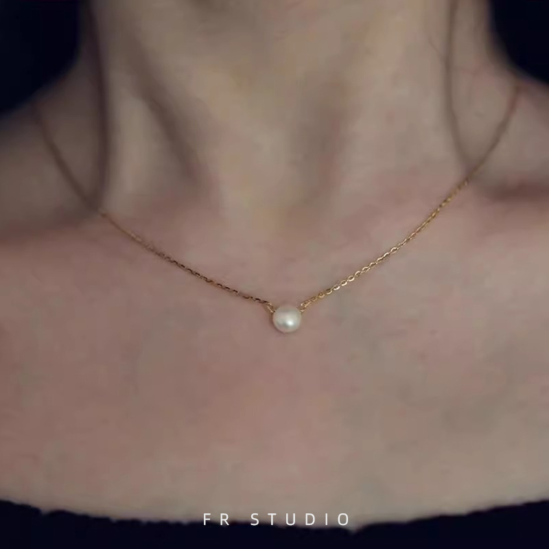 美国进口14k包金天然淡水珍珠许愿豆豆梨花 馒头女锁骨项链