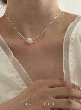 925纯银天然珍珠花球项链