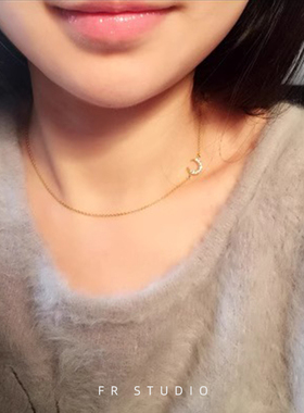 14k包金满钻镀金月亮项链