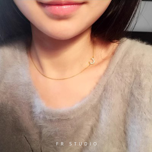 天气不似预期 Agete同款镀金锆石月亮 淡水珍珠14k包金锁骨项链女