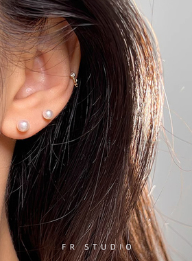 方糖家 施家水晶/天然珍珠强光正圆S925纯银耳钉小巧简约耳环女