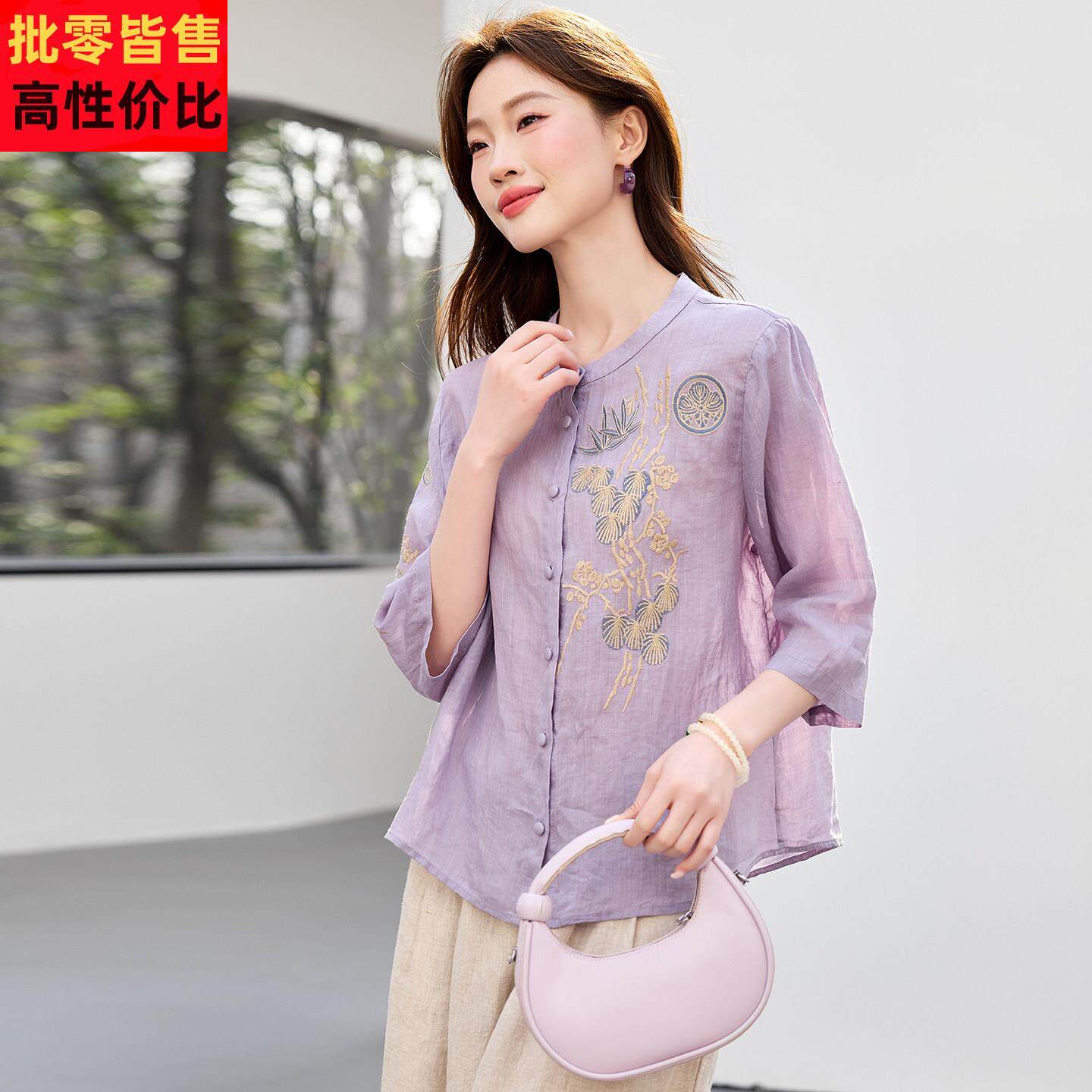 棉麻亚麻上衣女高端衬衫2026夏季新款高级感休闲独特漂亮苎麻小衫