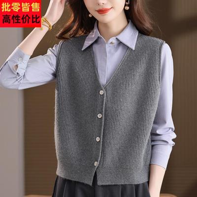 灰色马甲外套女春秋短款百搭洋气毛衣坎肩开衫2025年新款马夹背心