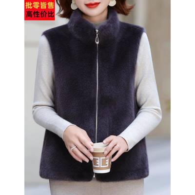 水貂绒马甲女秋冬2025新款洋气皮毛一体毛衣大码保暖立领外搭背心
