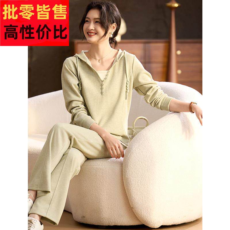 喜卉中年妈妈春季时尚运动服套装中老年女春季连帽外套卫衣两件套