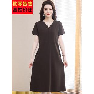 202新款短袖连衣裙女夏季纯棉V显领t恤休中长TVA款大码宽松瘦5闲