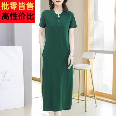 级8906感洋装女夏季纯棉短t恤裙高长版宽松大尺码休闲显瘦全棉袖