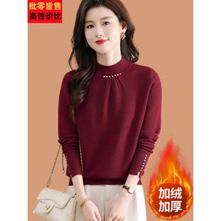 小个子加绒毛衣女加厚2025新款冬季保暖半高领打底内搭短款羊毛衫