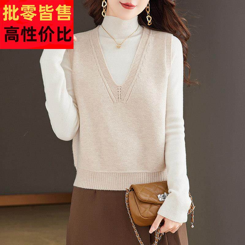 羊毛衫马甲女装裙子短款小配个子秋V头领套无袖羊FYA绒毛衣背心马
