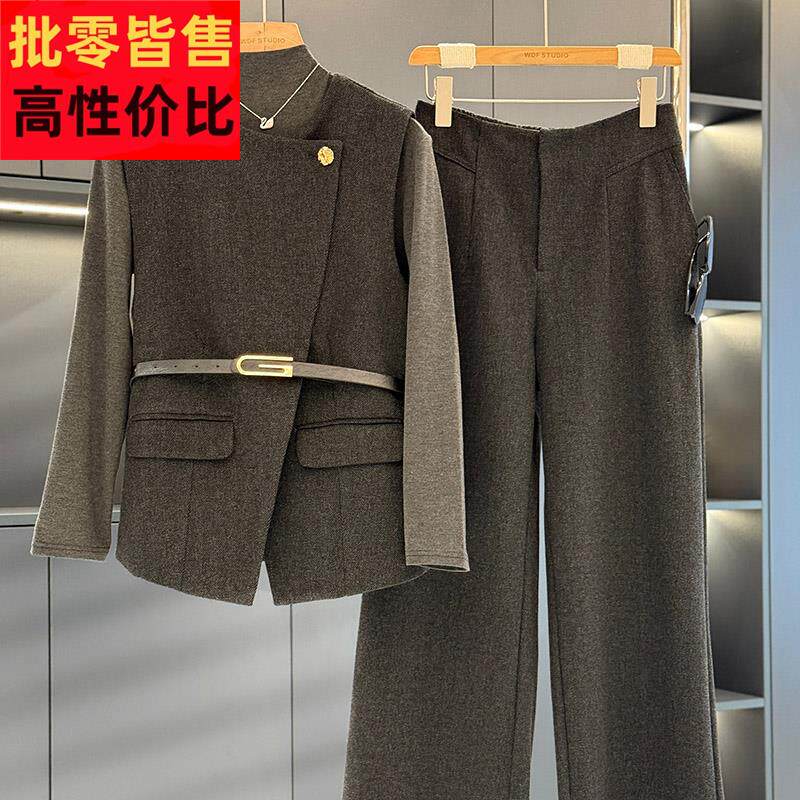 时尚洋气妈妈装三件套女显瘦2025年秋装新款气质百搭中老年人套装