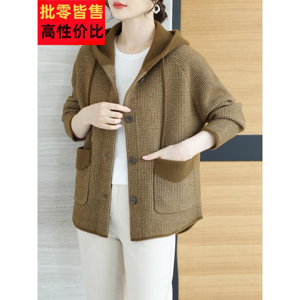 秋冬中老年女装中长款毛呢大衣胖妈妈加大码宽松双面羊绒连帽外套