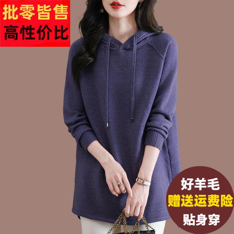 连帽毛衣女秋冬内搭羊毛衫宽松特大码休闲针织卫衣帽衫外穿打底衫