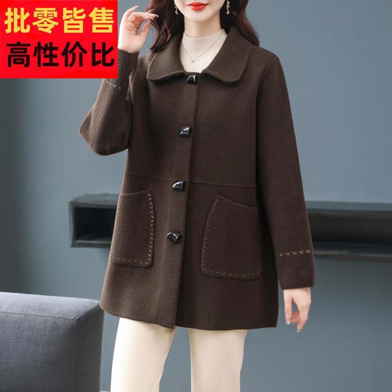 中老年女装秋冬新款毛呢外套胖妈妈加大码显瘦双面羊绒中长款大衣